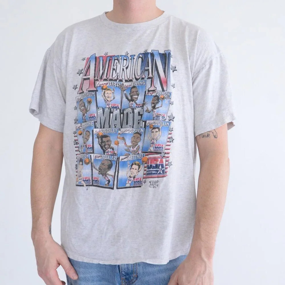 Vintage NBA Official Fan  USA Dream Team Olympic Basketball Caricature T-shirt